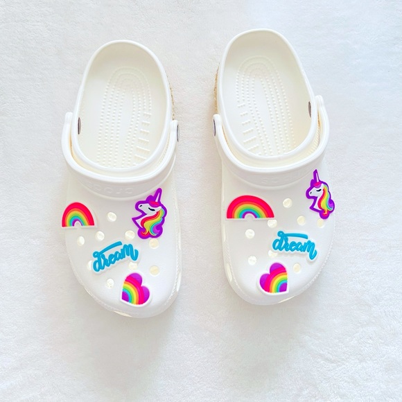 🔴SOLD🔴 CROCS White Rainbow DIY Sand Heel - Picture 1 of 6